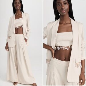 PatBO Seashell Beaded Boyfriend Embellished Linen blend Blazer NWT